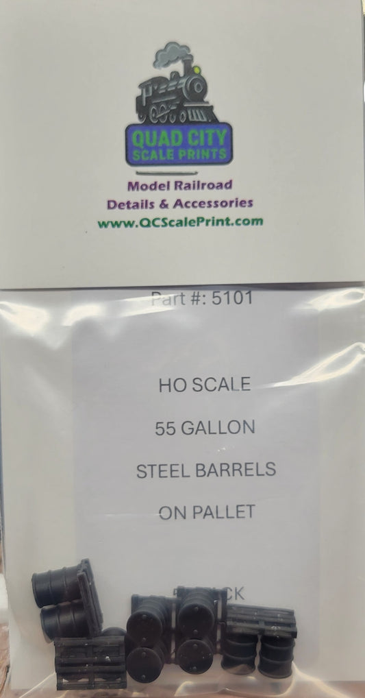 HO Scale - 55 Gal Barrels on Pallet - 5 Pack