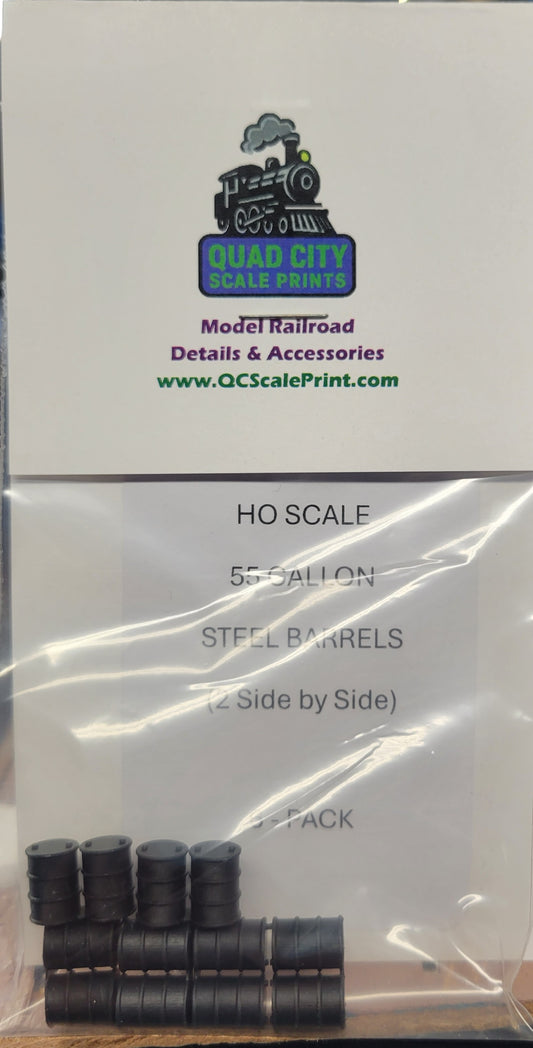 HO Scale 55 Gal Barrels - 2 Side by side - 6-Pack