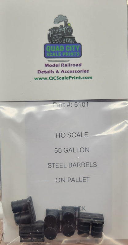 HO Scale - 55 Gal Barrels on Pallet - 5 Pack